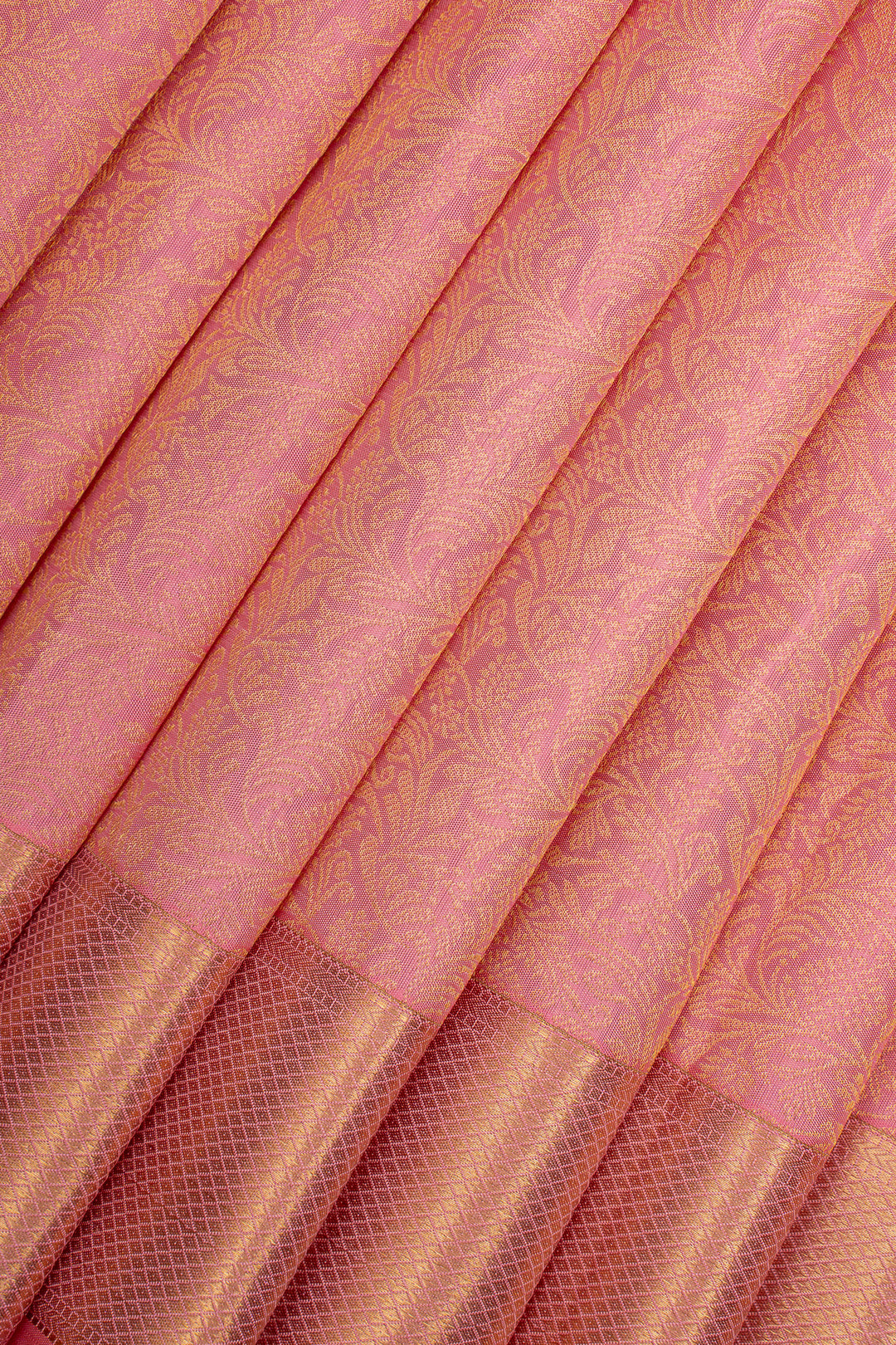 Baby Pink Floral Brocade Pure Kanchipuram Silk Saree