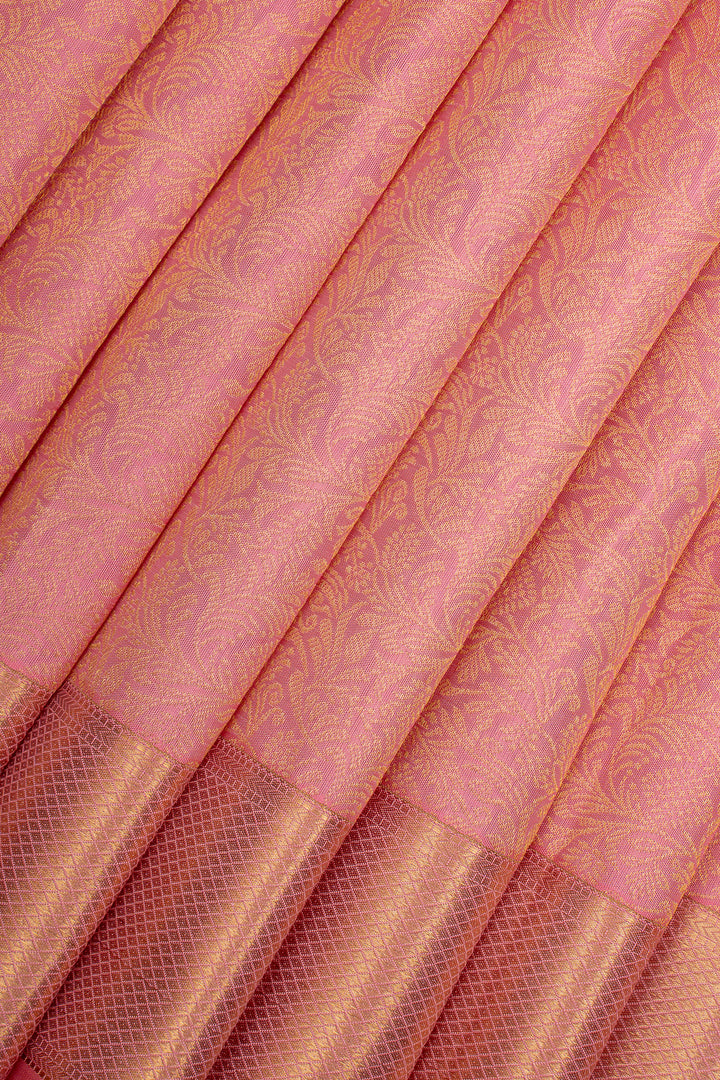 Baby Pink Floral Brocade Pure Kanchipuram Silk Saree