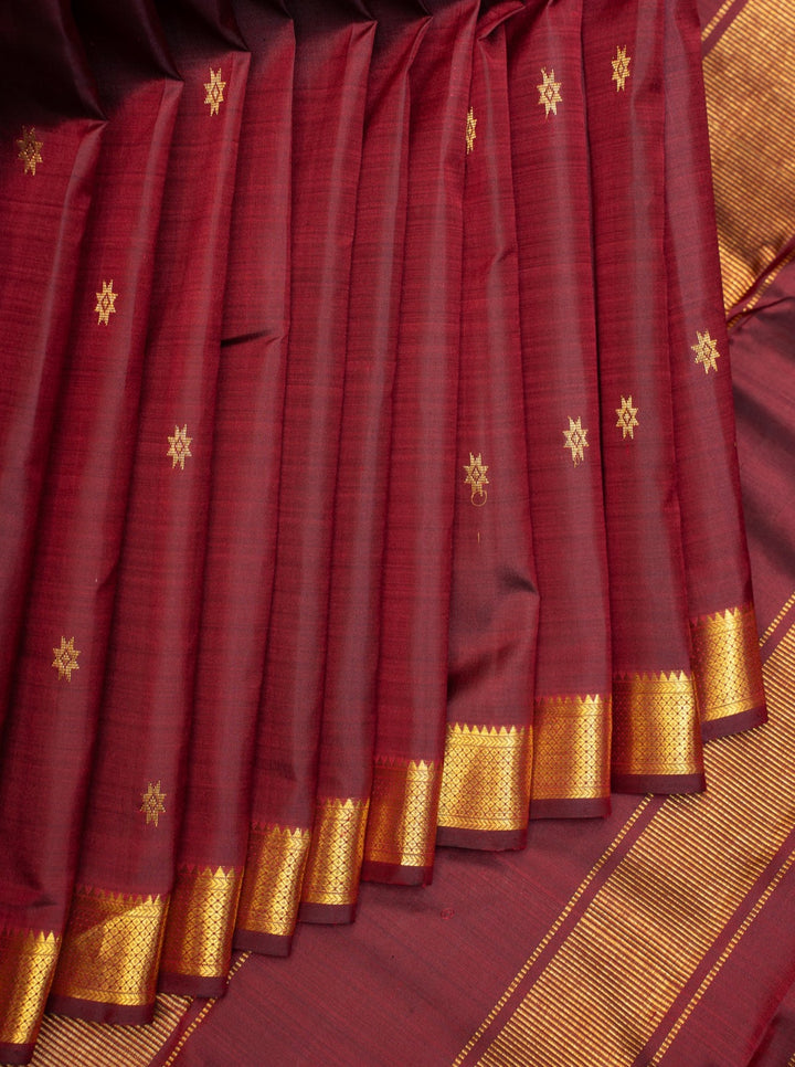 Maroon and Gold Traditional Pure Kanchipuram Silk Saree - Clio Silks