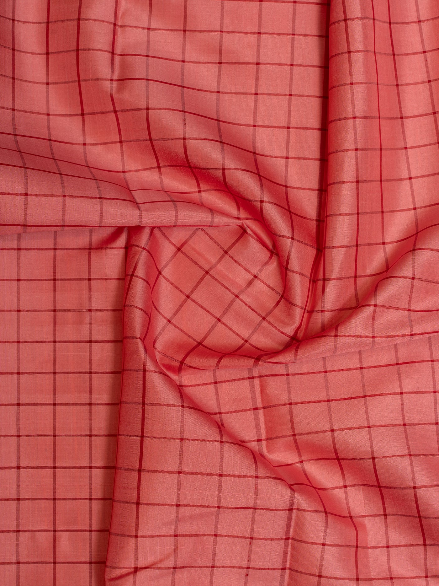 Pink and red checks without zari pure Kanchipuram silk saree