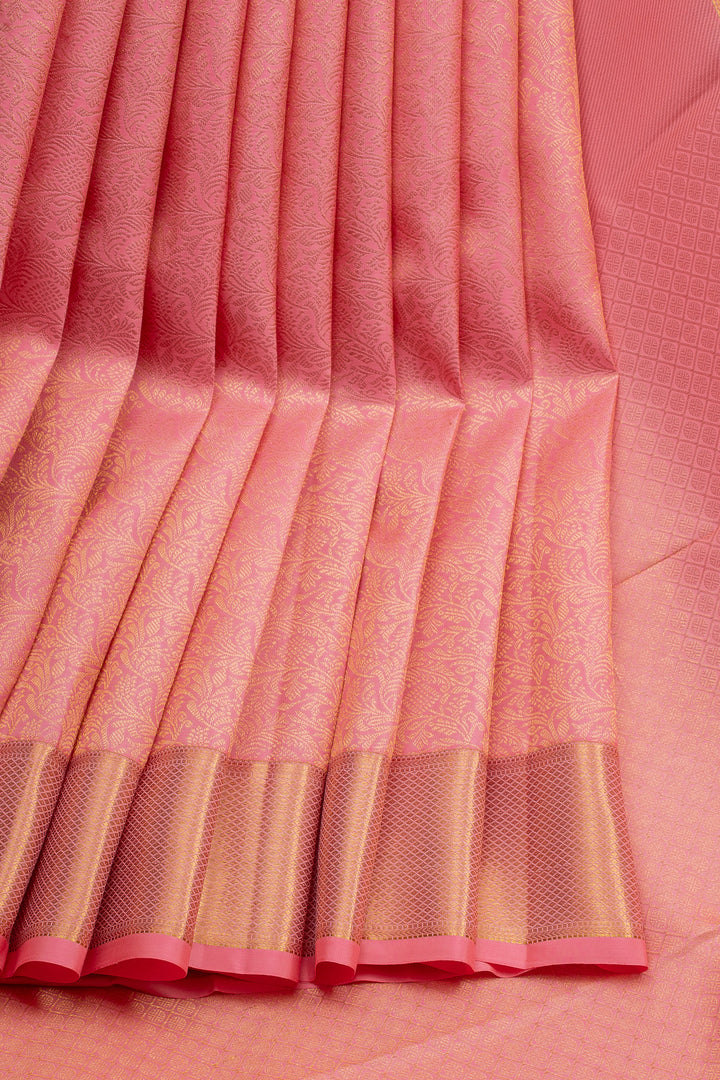 Baby Pink Floral Brocade Pure Kanchipuram Silk Saree