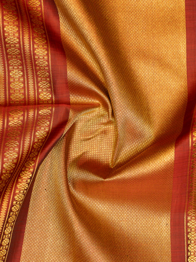 Champagne Cream and Maroon Pure Zari Kanchipuram Silk Saree