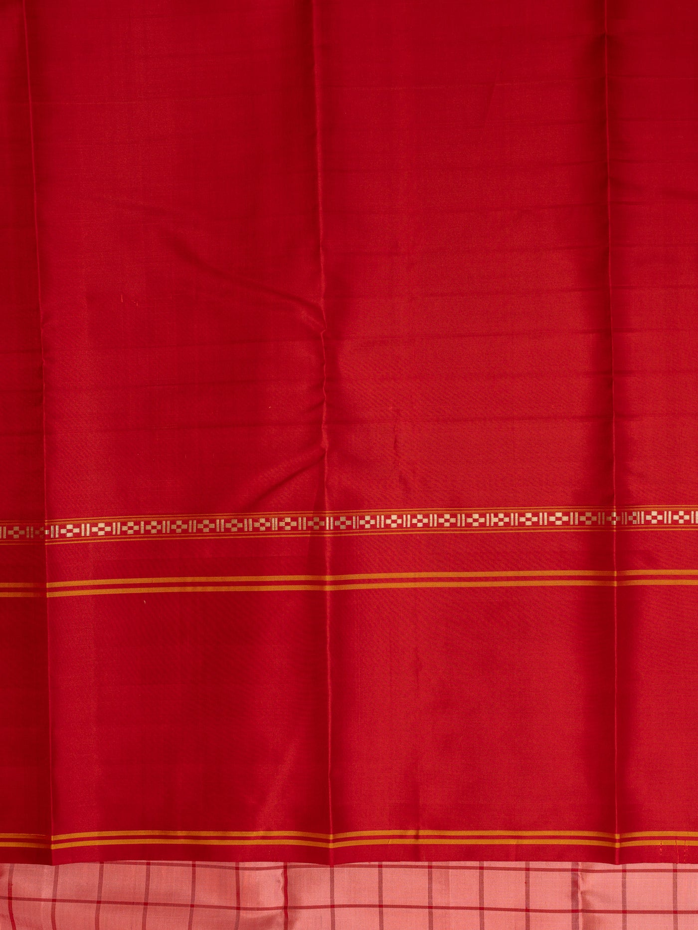 Pink and red checks without zari pure Kanchipuram silk saree