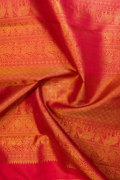 Rust orange and mandhulir green neli stripes pure zari Kanchipuram silk saree