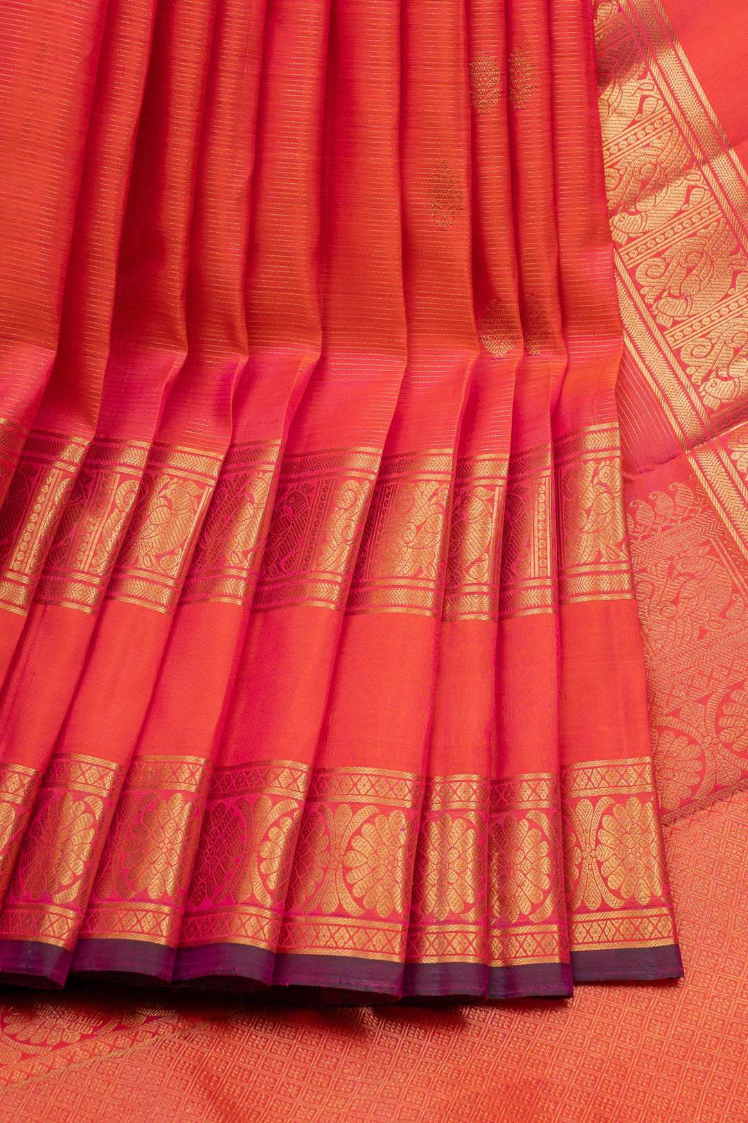 Peach Orange Vairaoosi Pure Kanchipuram Silk Saree