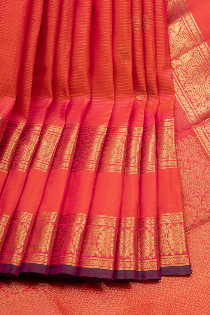 Peach Orange Vairaoosi Pure Kanchipuram Silk Saree