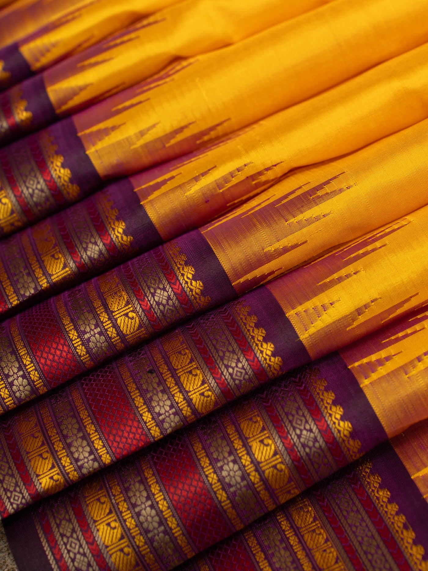 Yellow and purple without zari pure Kanchipuram silk saree