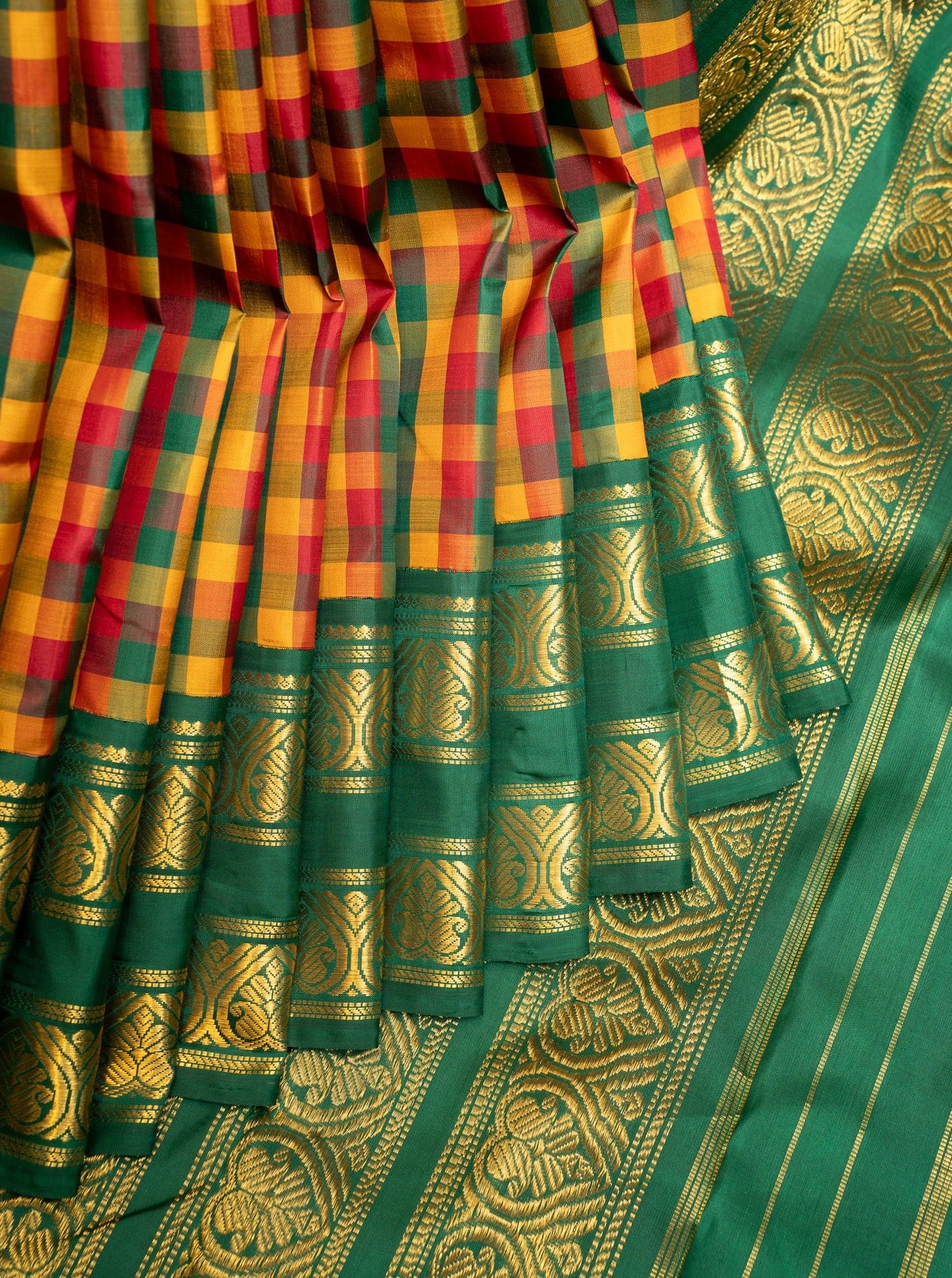 Palum Pazhamum Multi Checks Pure Kanchipuram Silk Saree - Clio Silks