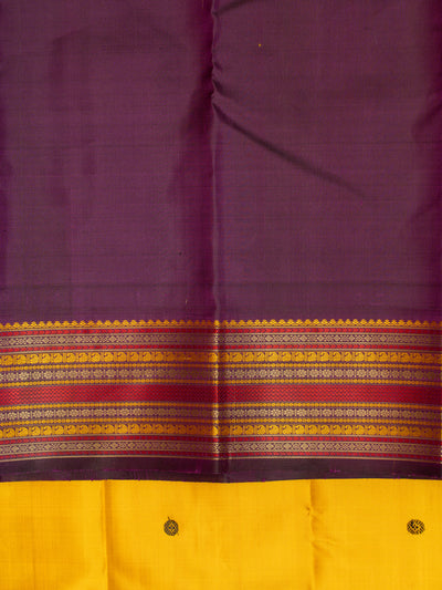 Yellow and purple without zari pure Kanchipuram silk saree