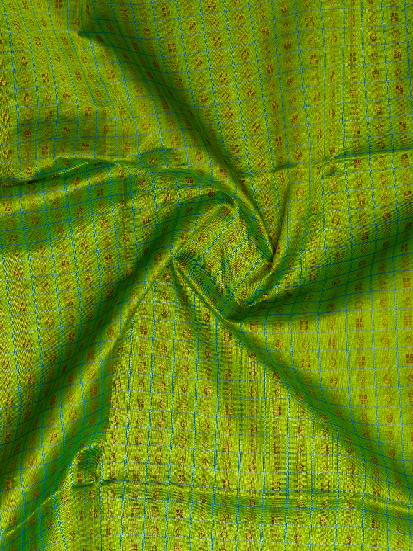Lime Green and Blue Handloom Silk Cotton Saree - Clio Silks