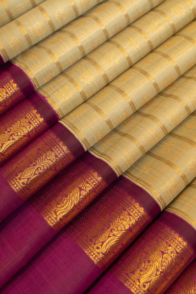 Elaichi green veldhari checks pure zari Kanchipuram silk saree