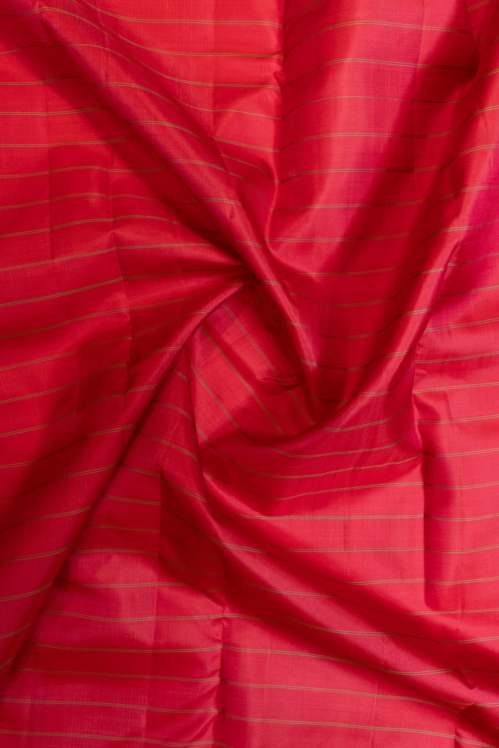 Reddish pink and green stripes pure silk saree