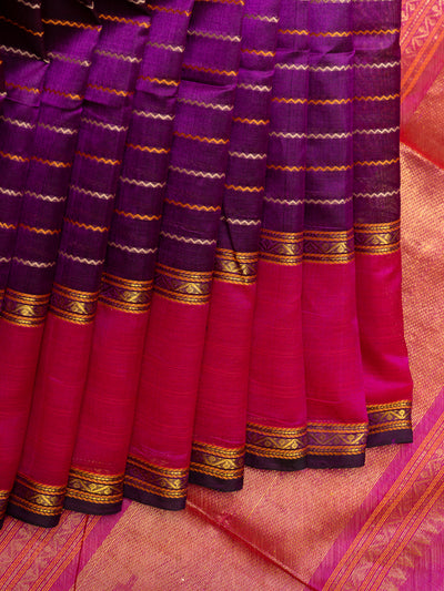 Purple Veldhari Stripes Handloom Silk Cotton Saree - Clio Silks