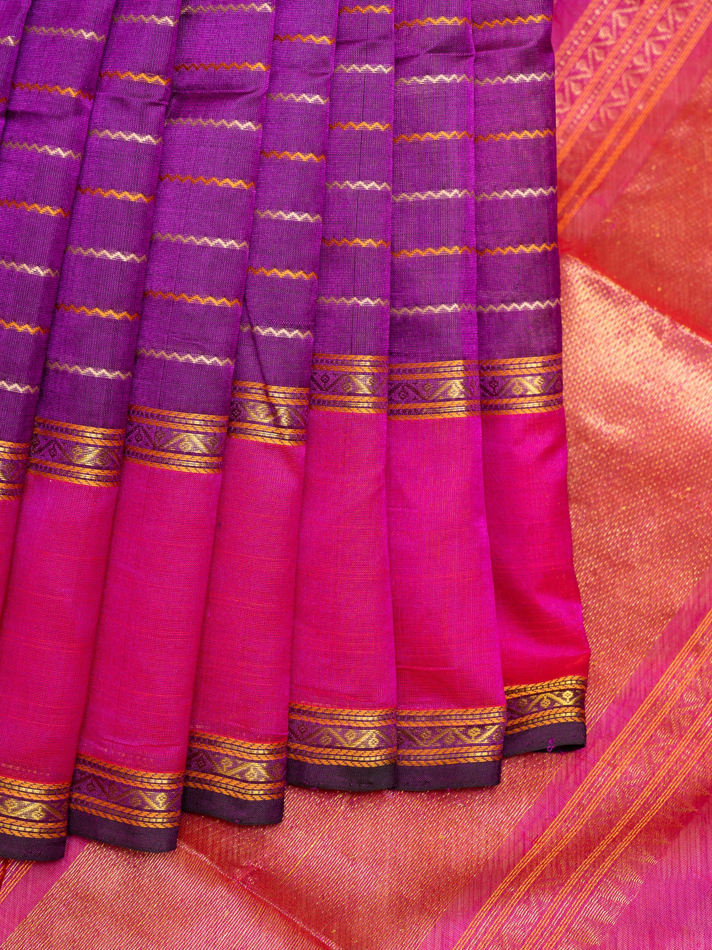 Purple Veldhari Stripes Handloom Silk Cotton Saree - Clio Silks