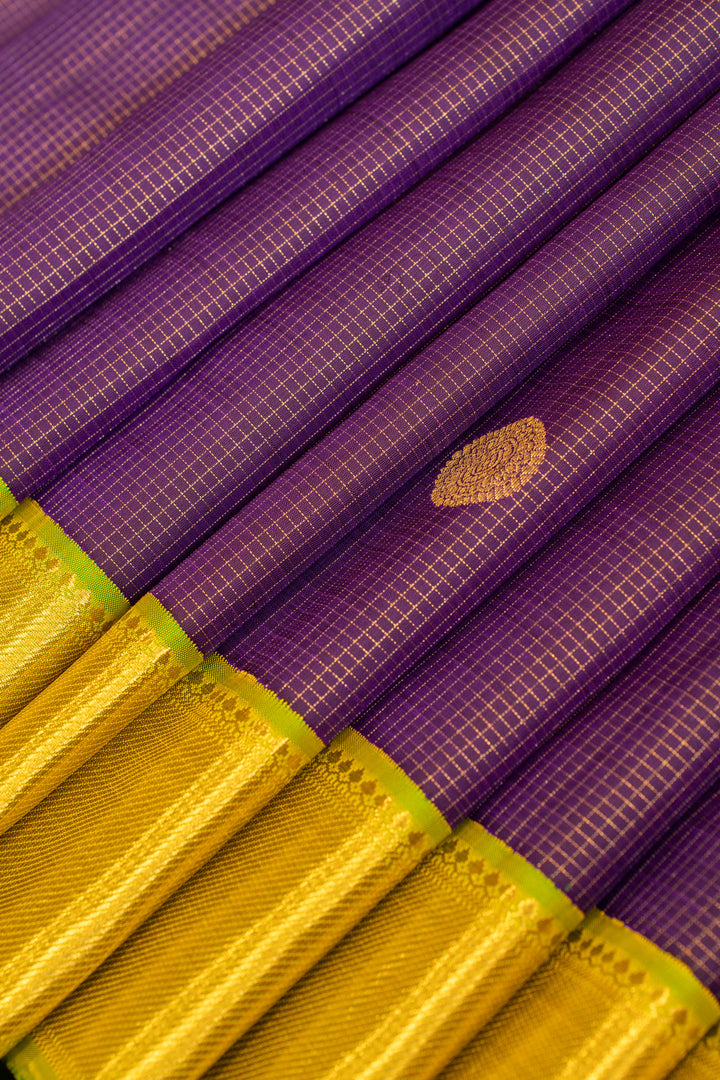 Purple vairaoosi checks Ganga Jamuna pure zari Kanchipuram silk saree