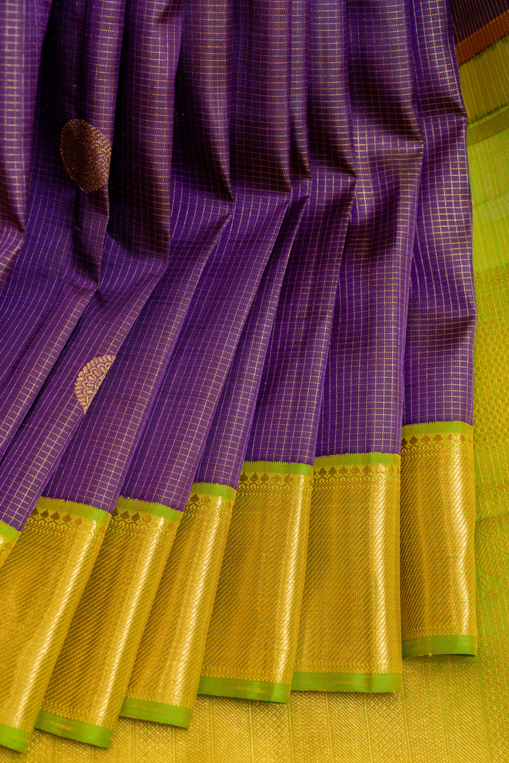 Purple vairaoosi checks Ganga Jamuna pure zari Kanchipuram silk saree