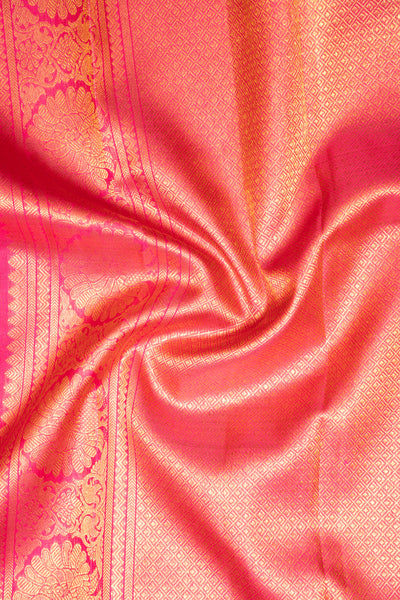 Reddish Orange Pure Zari Minakari Brocade Kanchipuram Silk Saree - Clio Silks