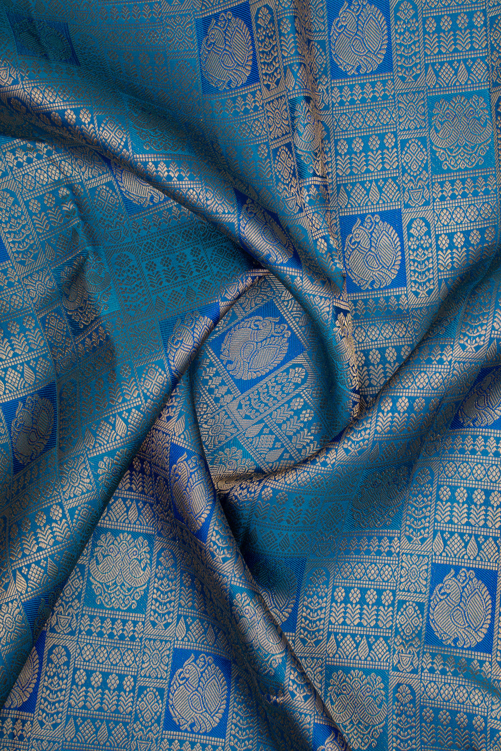 Peacock Blue Brocade Pure Kanchipuram Silk Saree