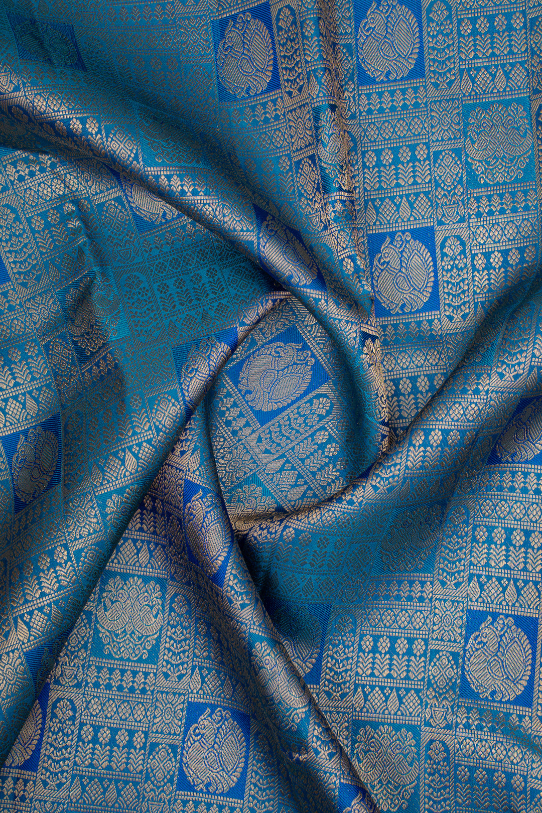 Peacock Blue Brocade Pure Kanchipuram Silk Saree