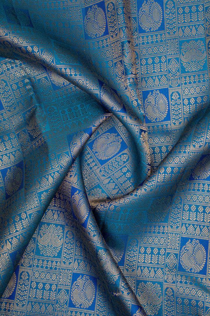 Peacock Blue Brocade Pure Kanchipuram Silk Saree