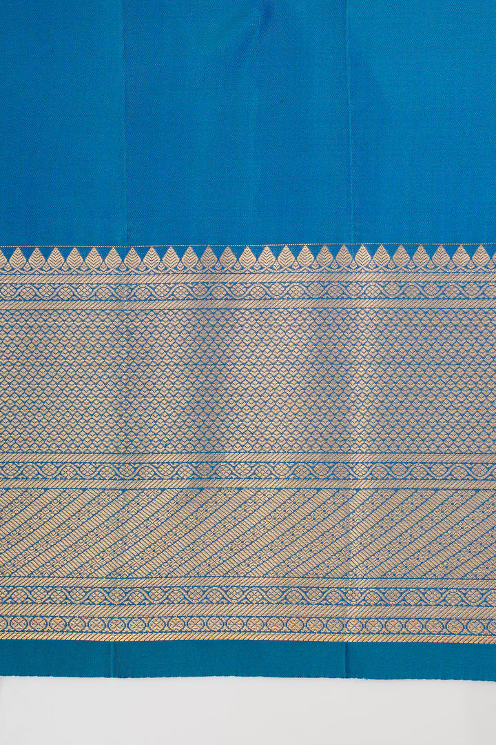 Peacock Blue Brocade Pure Kanchipuram Silk Saree