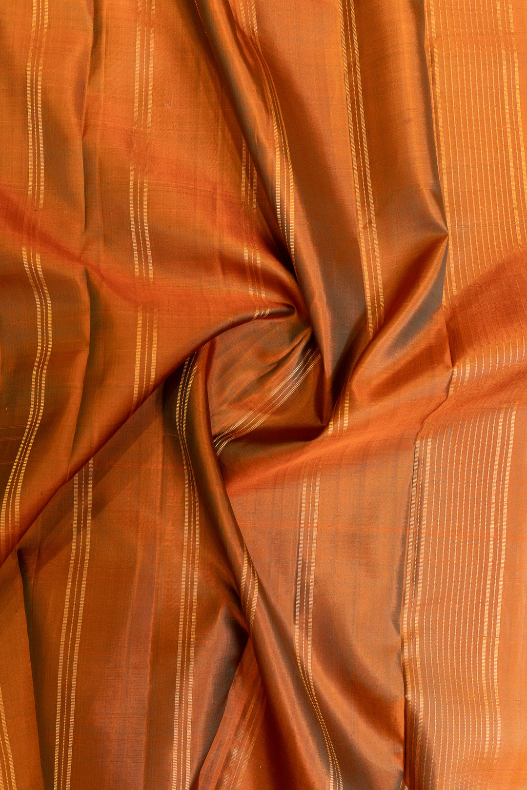 Bottle green and rust stripes pure silk saree
