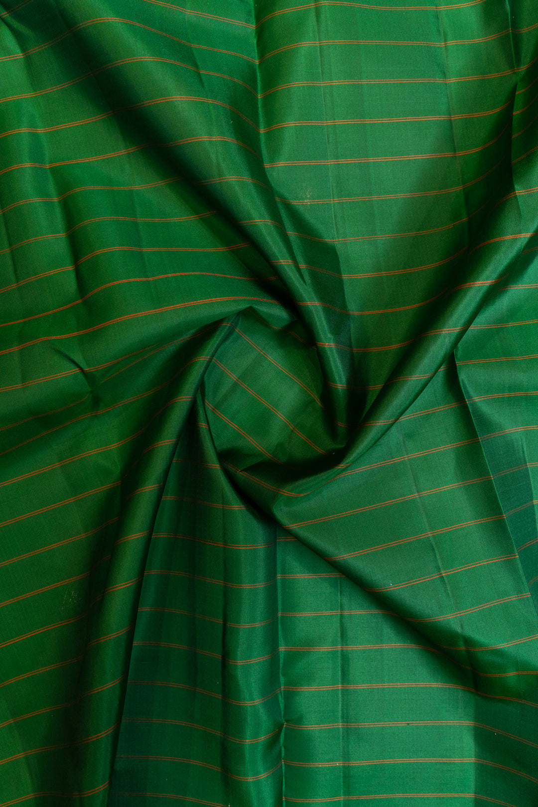 Bottle green and rust stripes pure silk saree