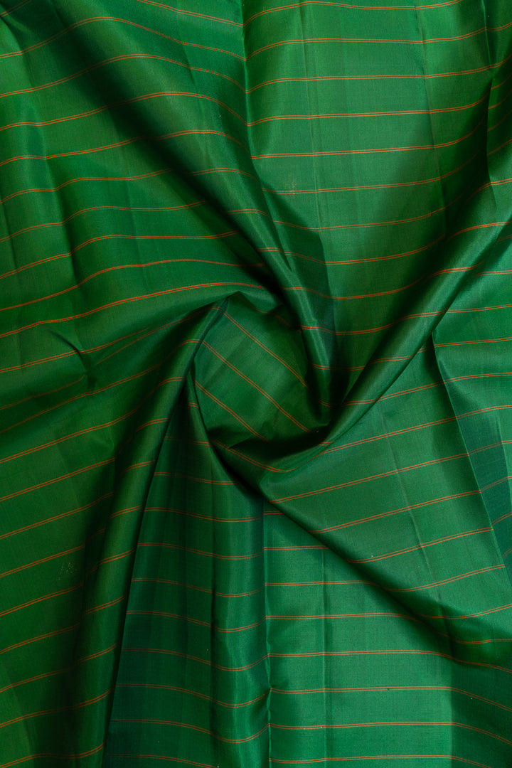 Bottle green and rust stripes pure silk saree