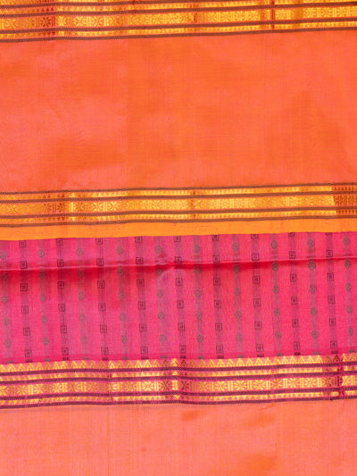 Pink and Peach Thread Motifs Handloom Silk Cotton Saree - Clio Silks
