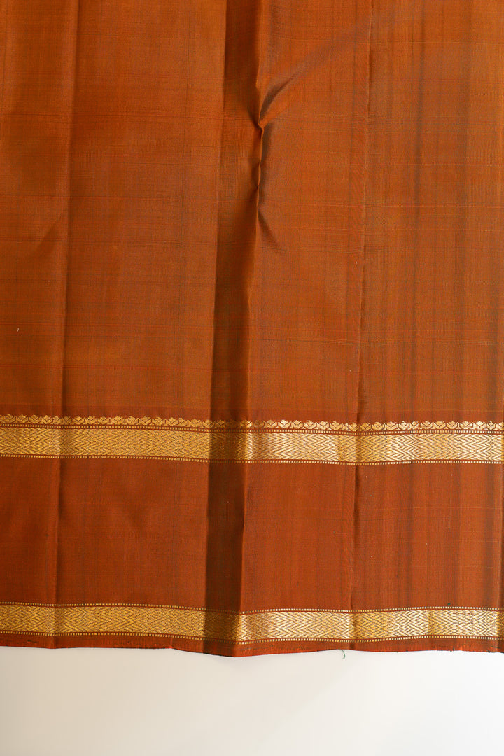 Bottle green and rust stripes pure silk saree