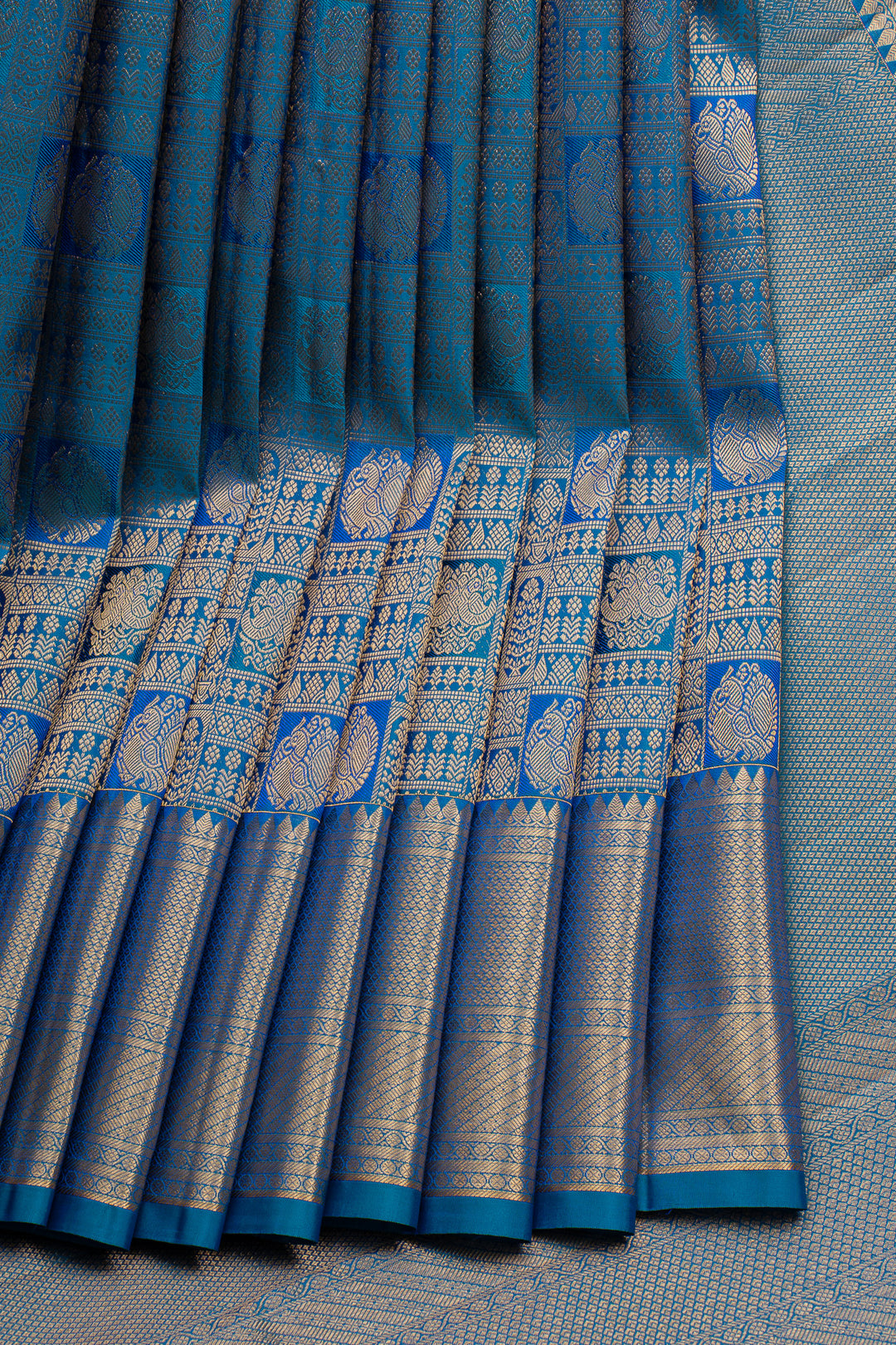 Peacock Blue Brocade Pure Kanchipuram Silk Saree