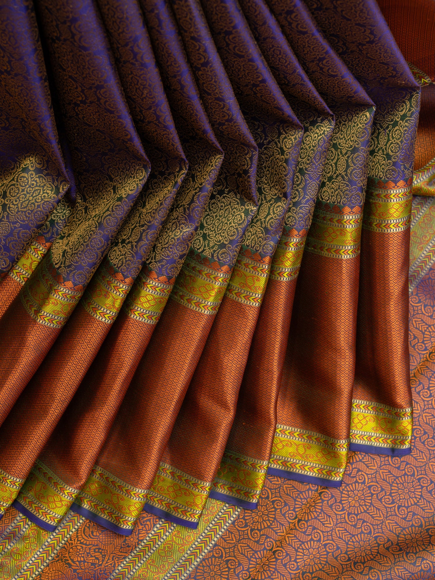 Peacock blue thread brocade pure Kanchipuram silk saree