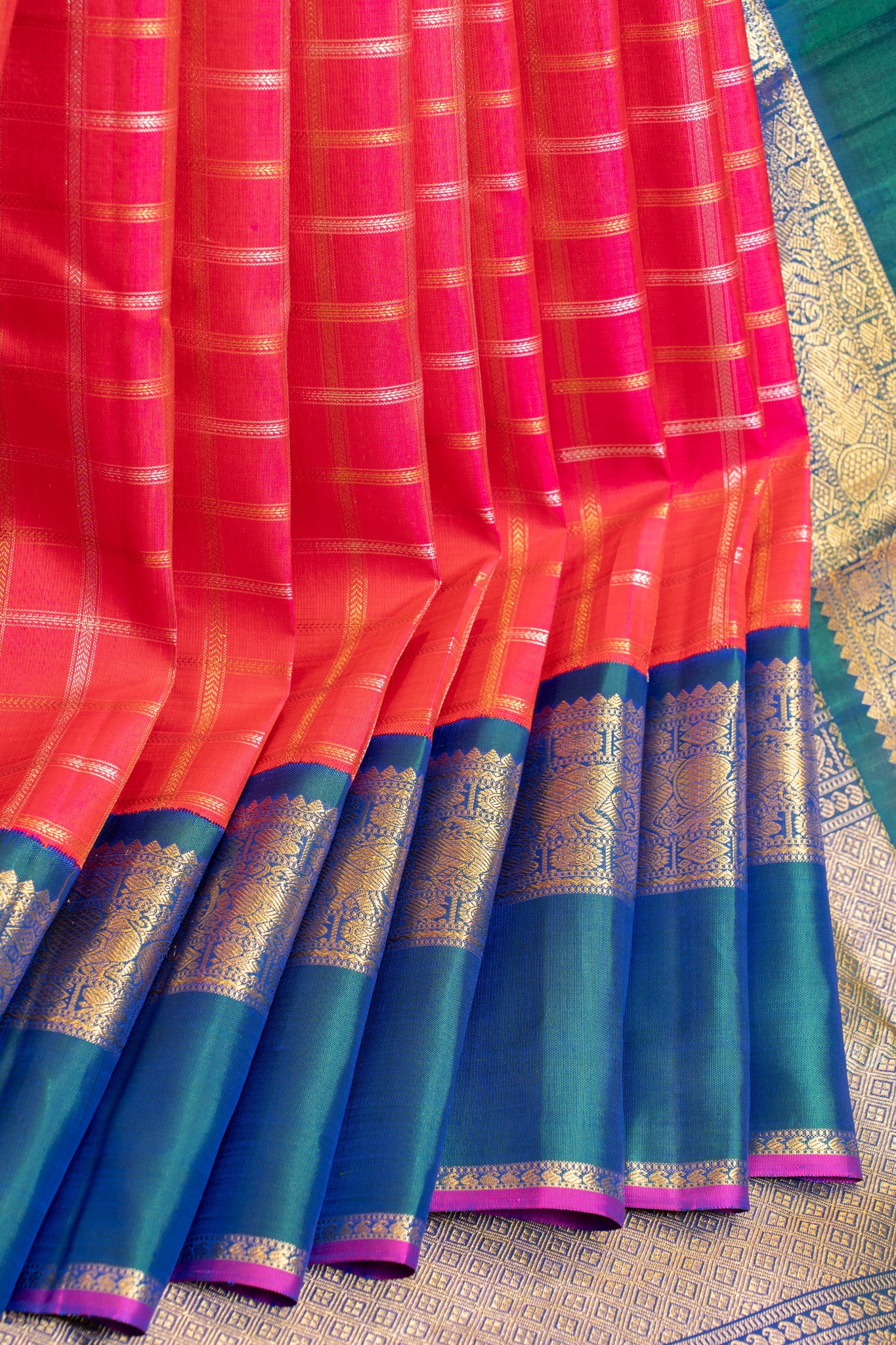 Ruby pink pure zari Kanchipuram silk saree