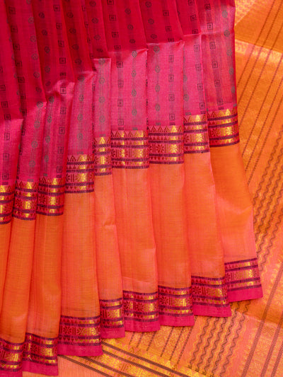 Pink and Peach Thread Motifs Handloom Silk Cotton Saree - Clio Silks