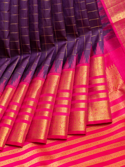 Purple and magenta pure zari checks Kanchipuram silk saree