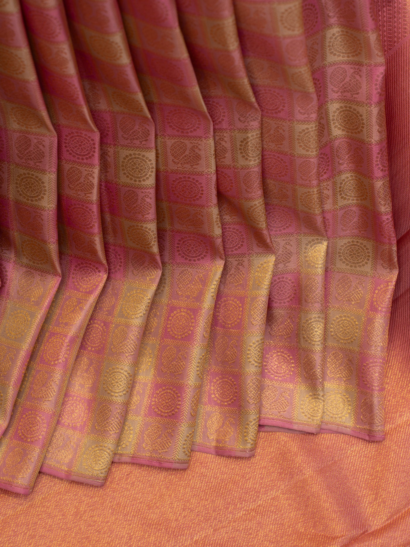 Pastel pink mayil chakram Brocade pure Kanchipuram silk saree