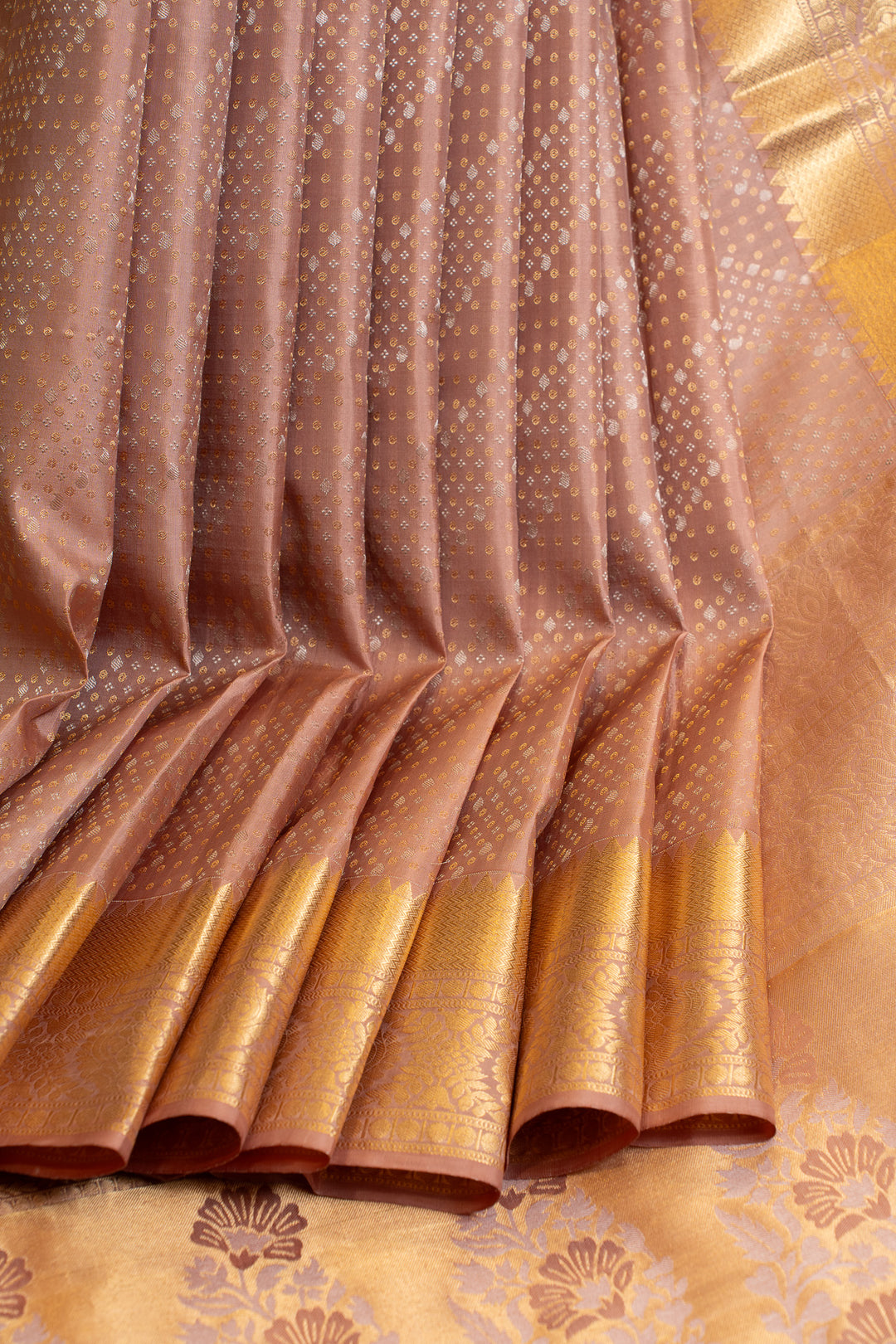 Dusty pink brocade pure Kanchipuram silk saree