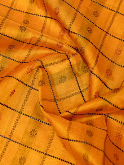 Mustard Thread Checks Handloom Silk Cotton Saree - Clio Silks