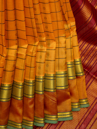 Mustard Thread Checks Handloom Silk Cotton Saree - Clio Silks