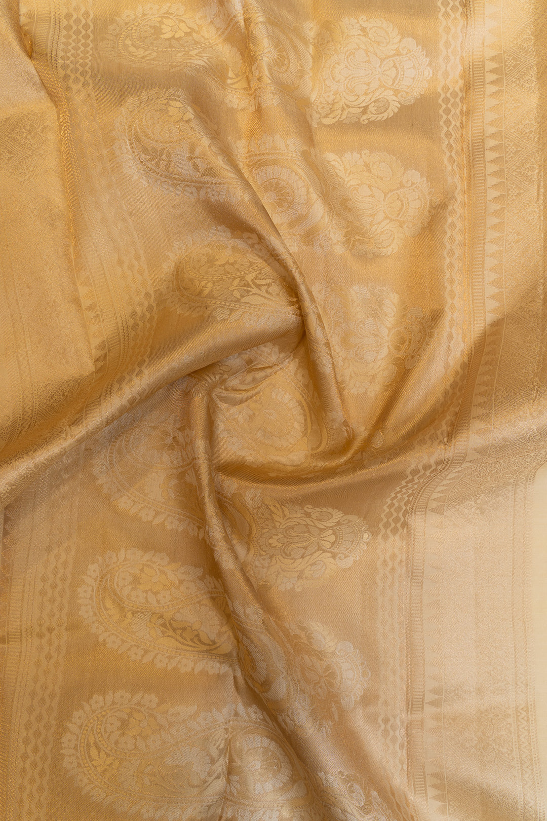 Cream and gold zari brocade pure Kanchipuram silk saree