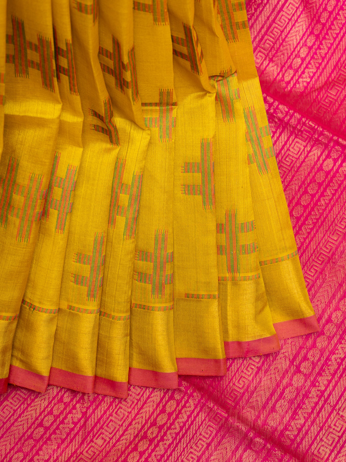 Lime Yellow Jute Woven Handloom Silk Cotton Saree - Clio Silks