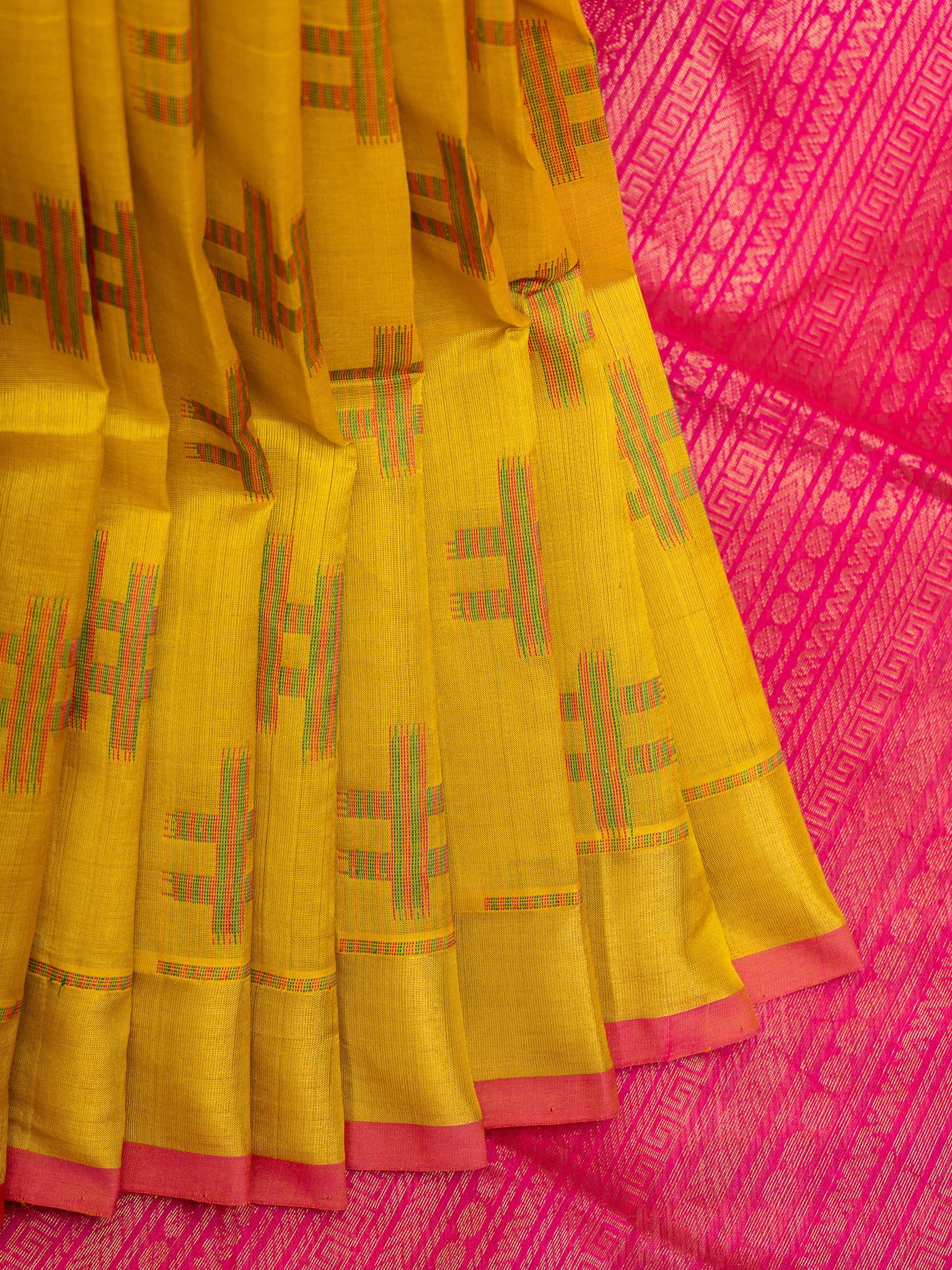 Lime Yellow Jute Woven Handloom Silk Cotton Saree - Clio Silks