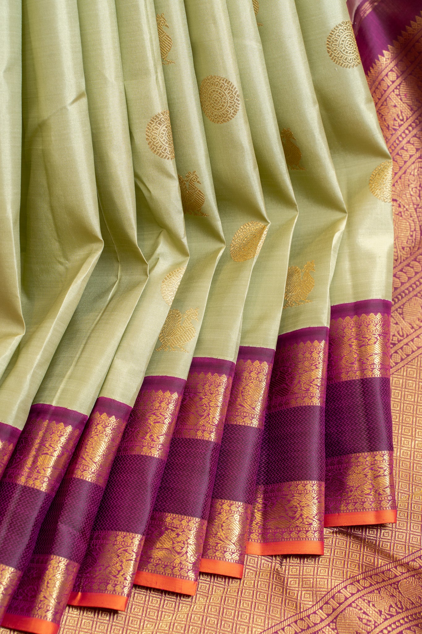 Elaichi green and purple pure zari Kanchipuram silk saree