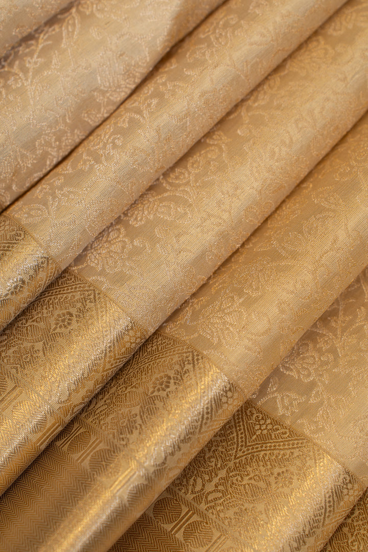 Cream and gold zari brocade pure Kanchipuram silk saree