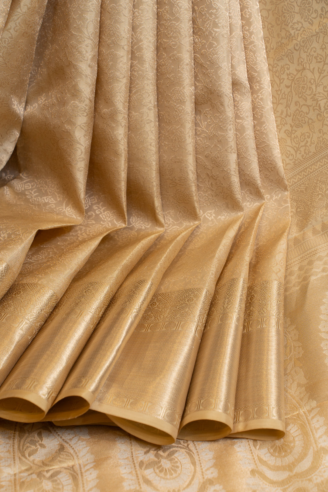 Cream and gold zari brocade pure Kanchipuram silk saree