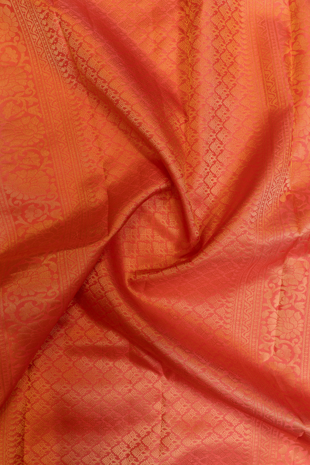Orange floral brocade pure Kanchipuram silk saree
