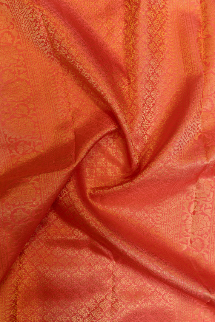 Orange floral brocade pure Kanchipuram silk saree