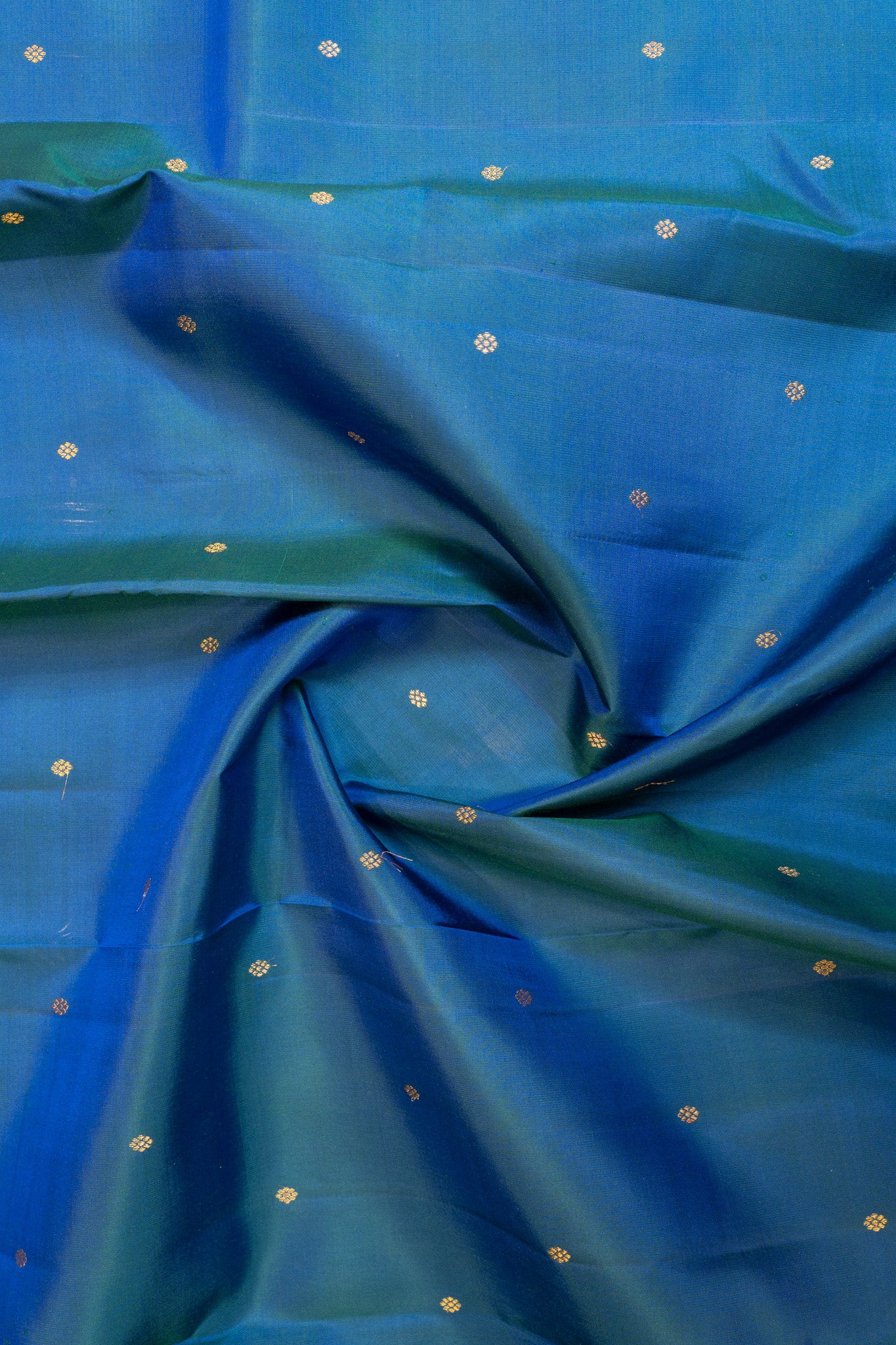 Peacock blue and orange pure zari Kanchipuram silk saree