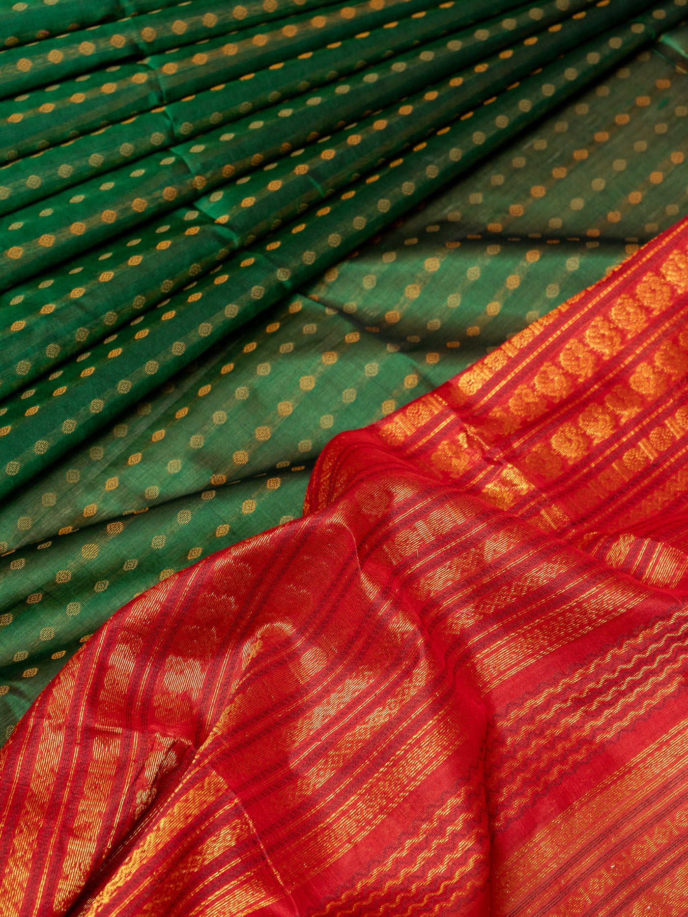 Bottle Green Threadwork Handloom Silk Cotton Saree - Clio Silks