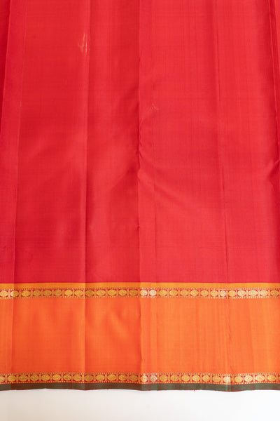 Peacock blue and orange pure zari Kanchipuram silk saree